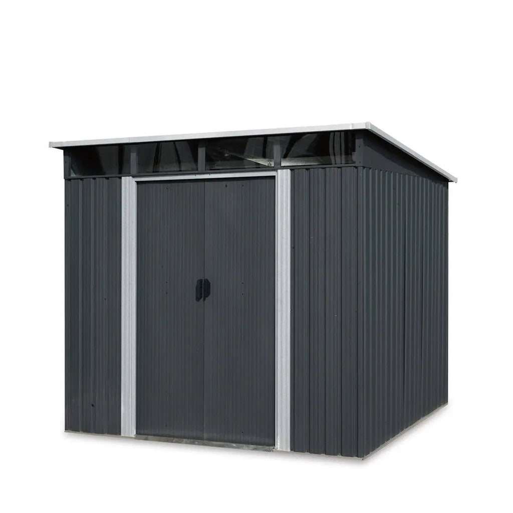 6' x 8' Galvanized Metal Pent Shed w/Skylight, 29 GA Corrugated Metal, 80" Peak Ceiling, TMG-MS0608P-0