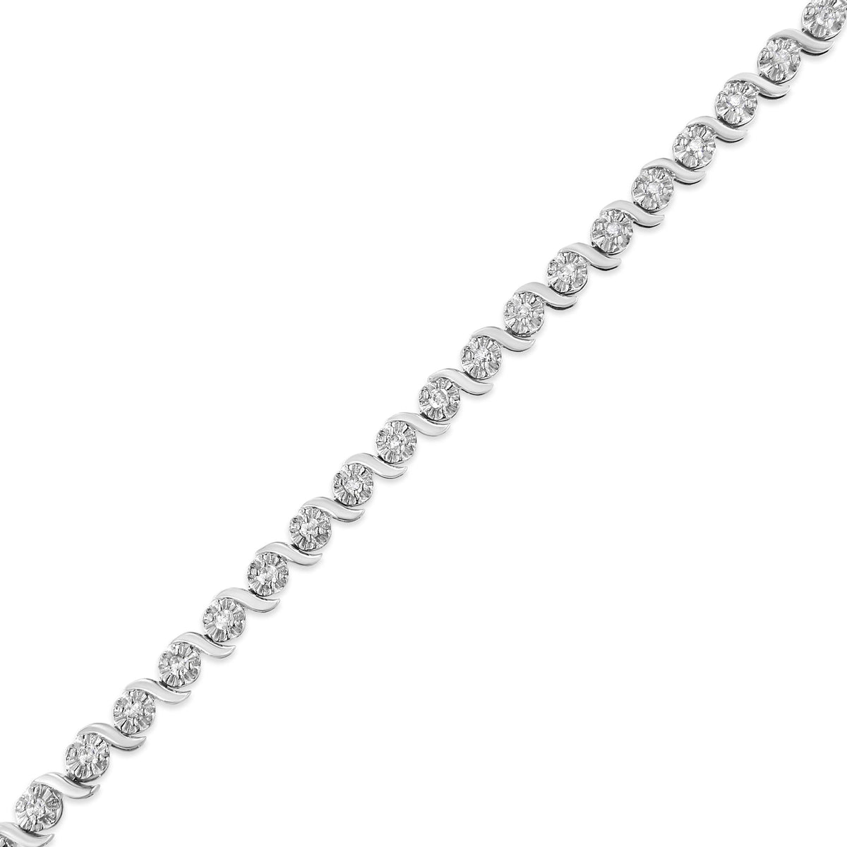.925 Sterling Silver 1.0 Cttw Diamond Spiral Wave Curved-Link 7" Tennis Bracelet (I-J Color, I3 Clarity)-4