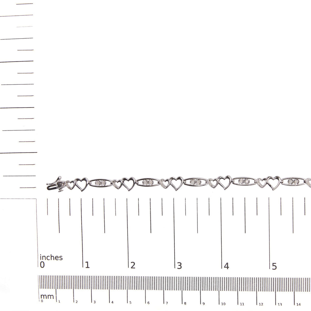 925 Sterling Silver 1/5 Cttw Diamond Double Heart Link Bracelet (I-J Color, I3 Clarity) - 7.25" Inches-4