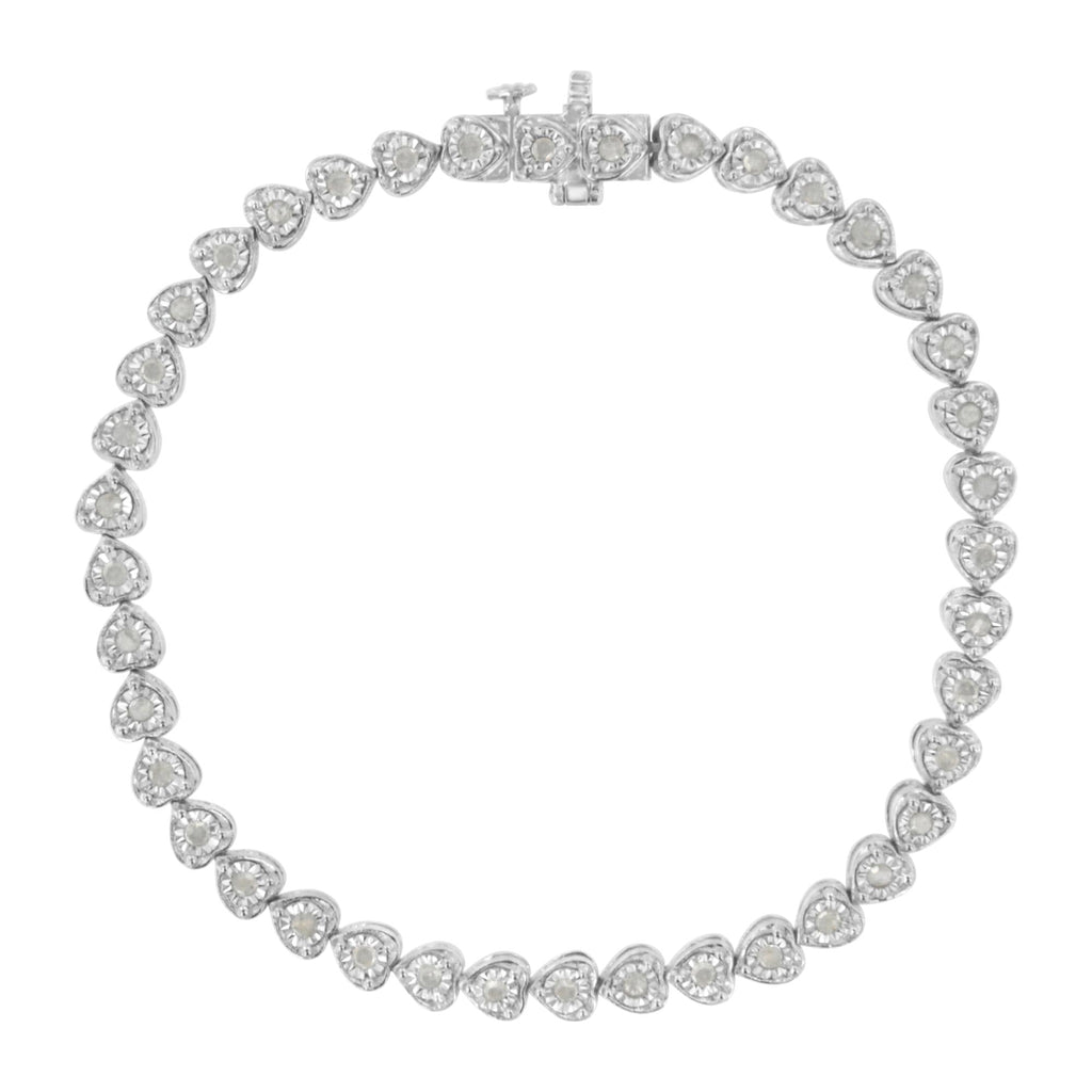 .925 Sterling Silver 1.0 Cttw Miracle Set Diamond Heart-Link 7" Tennis Bracelet (I-J Color, I2-I3 Clarity)-2