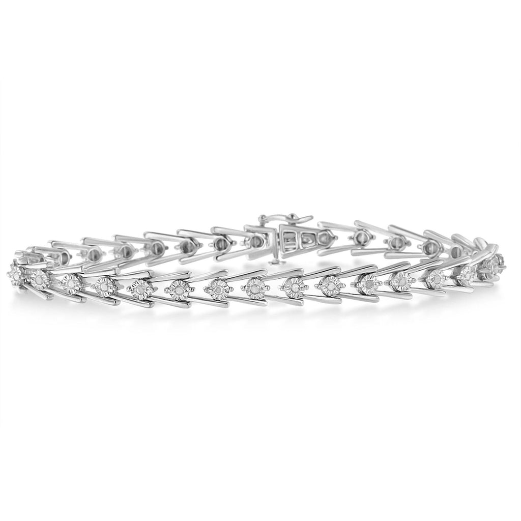Sterling Silver Diamond Wave-Style Link Bracelet (0.5 cttw, I-J Color, I3 Clarity)-0