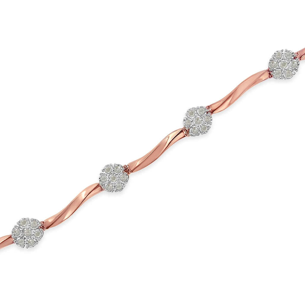 .925 10k Rose Gold Over Sterling Silver 1.0 cttw Diamond Floral Link Bracelet (I-J Color,I3 Clarity)-3