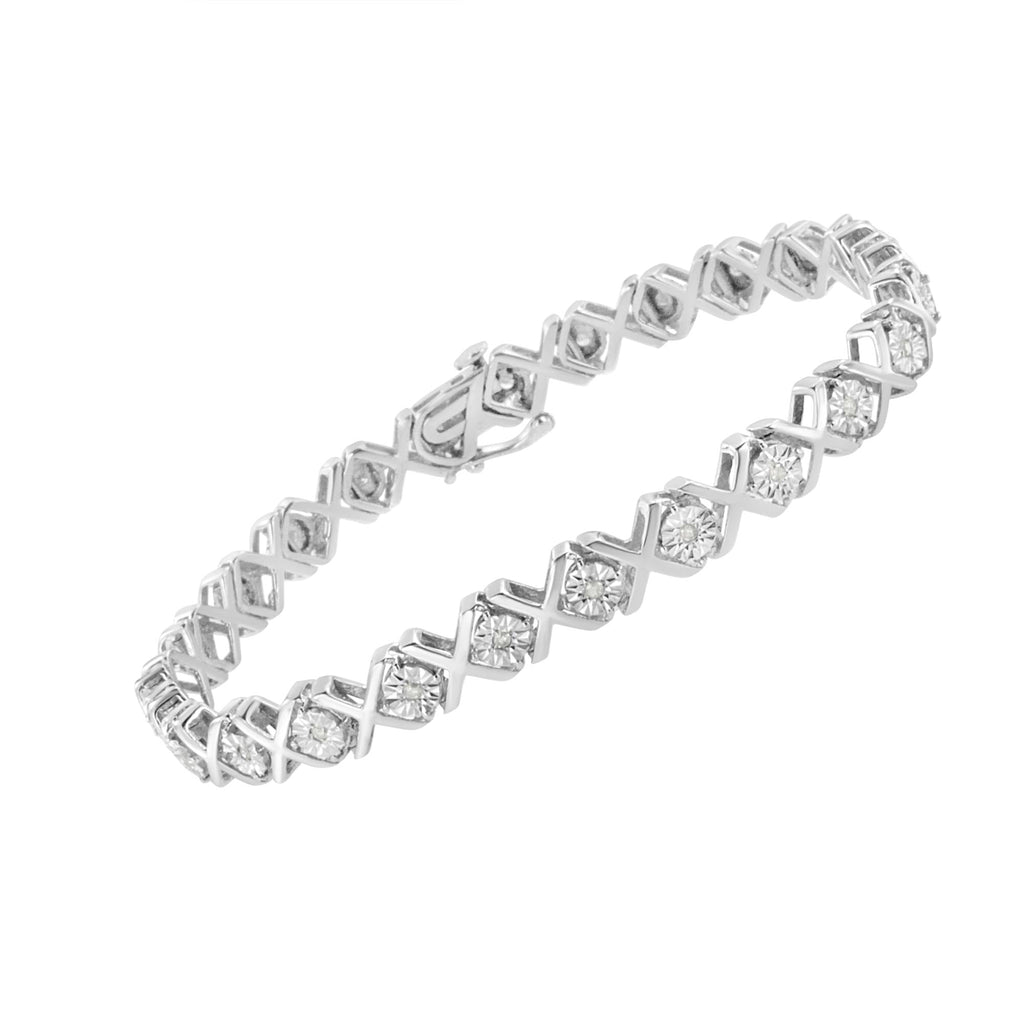 .925 Sterling Silver 1/4 Cttw Miracle Set Diamond "X" Link Bracelet (I-J Color, I3 Clarity) - 7.25"-1