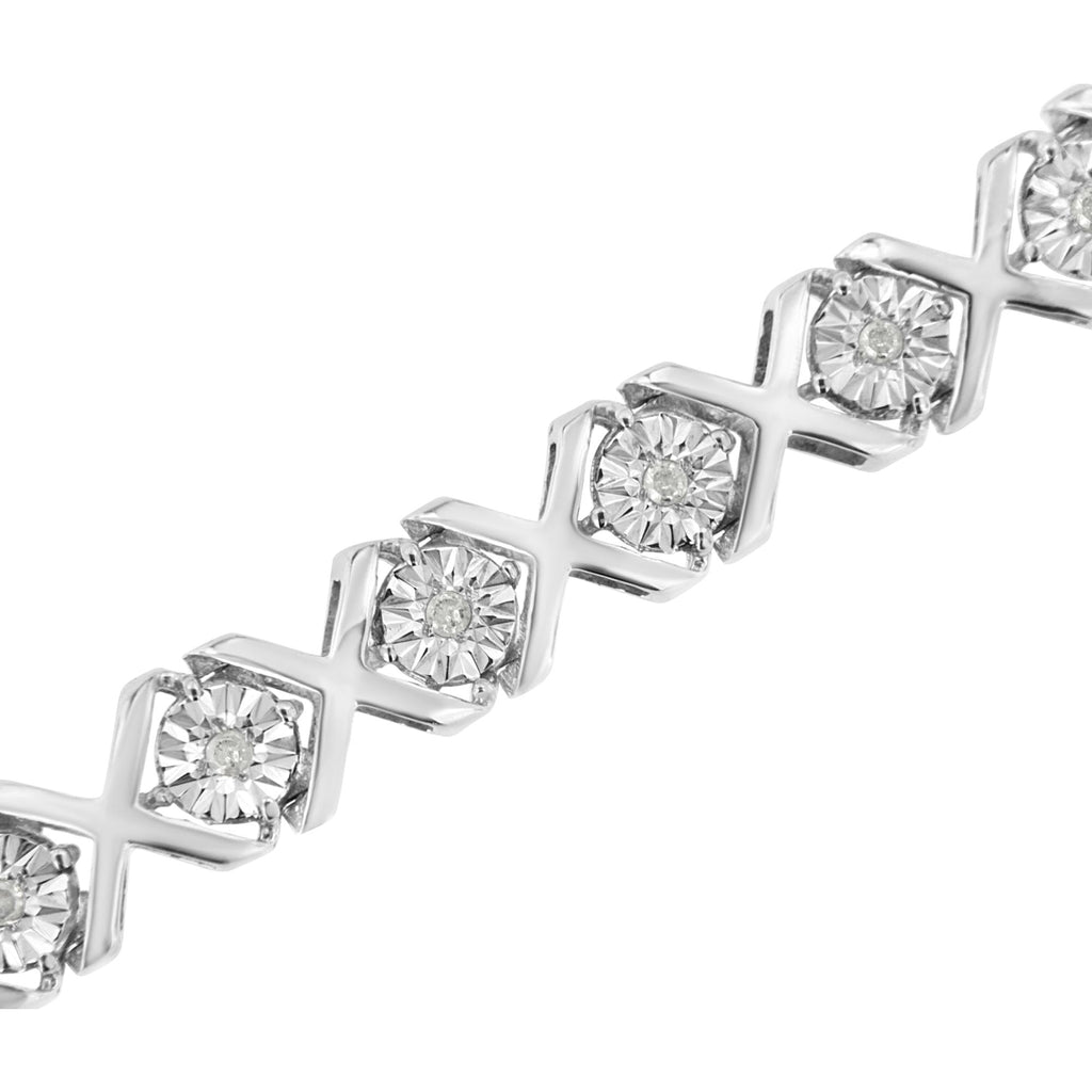 .925 Sterling Silver 1/4 Cttw Miracle Set Diamond "X" Link Bracelet (I-J Color, I3 Clarity) - 7.25"-3