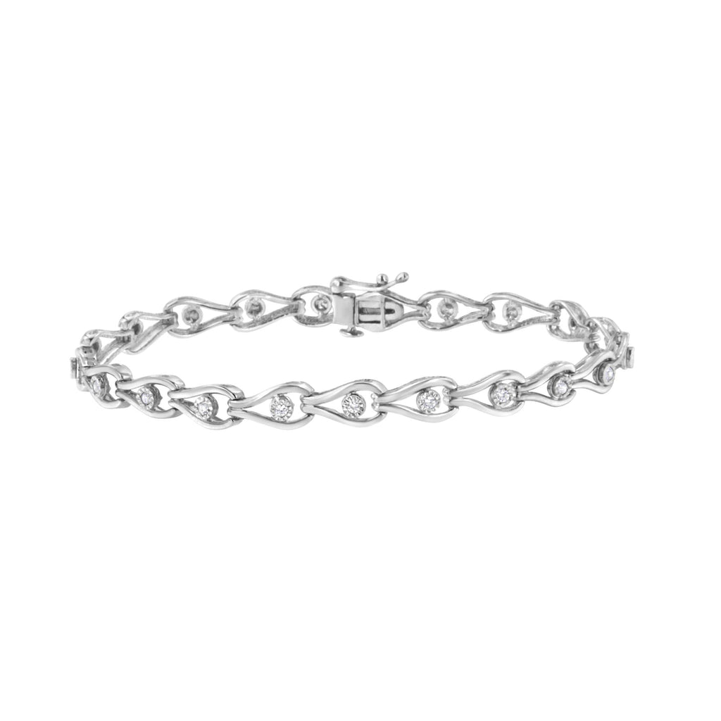 .925 Sterling Silver 1/10 Cttw Miracle-Set Diamond Pear Shape and Bezel Link Bracelet (I-J Color, I3 Clarity) - 7.25"-0