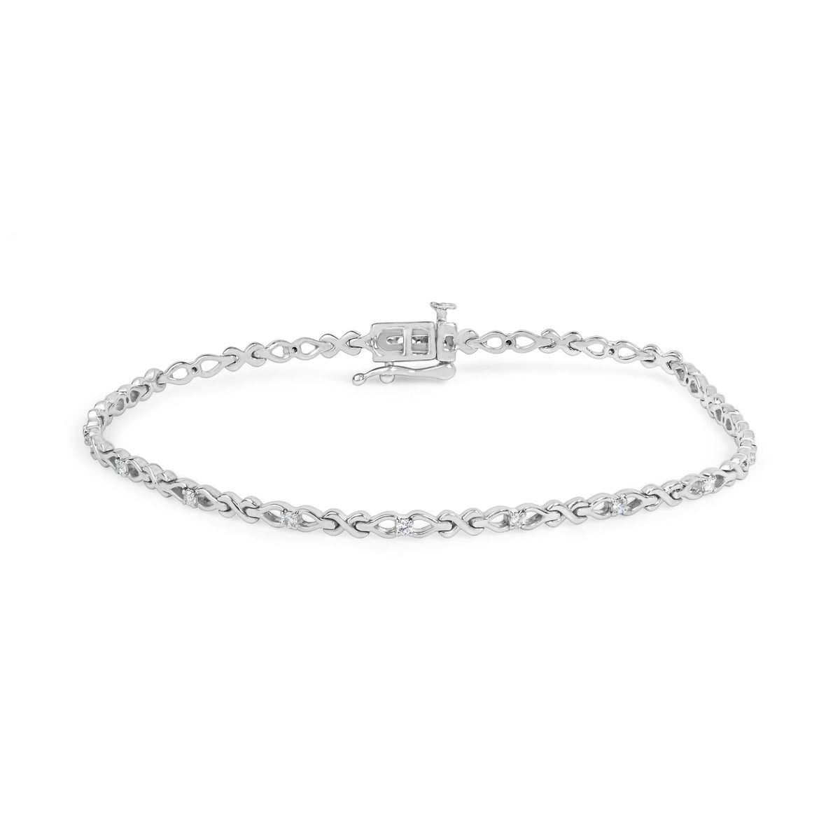 925 Sterling Silver 1/4 Cttw Round Diamond Infinity and X-Link Bracelet-0