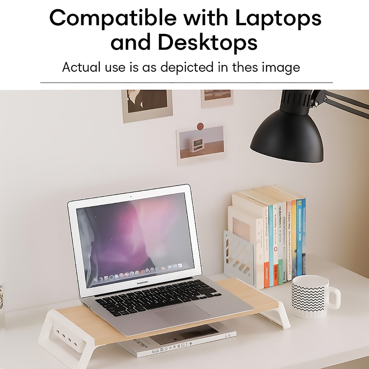 Wooden computer monitor stand riser with built-in four port USB hub and smooth rounded corners — view 4