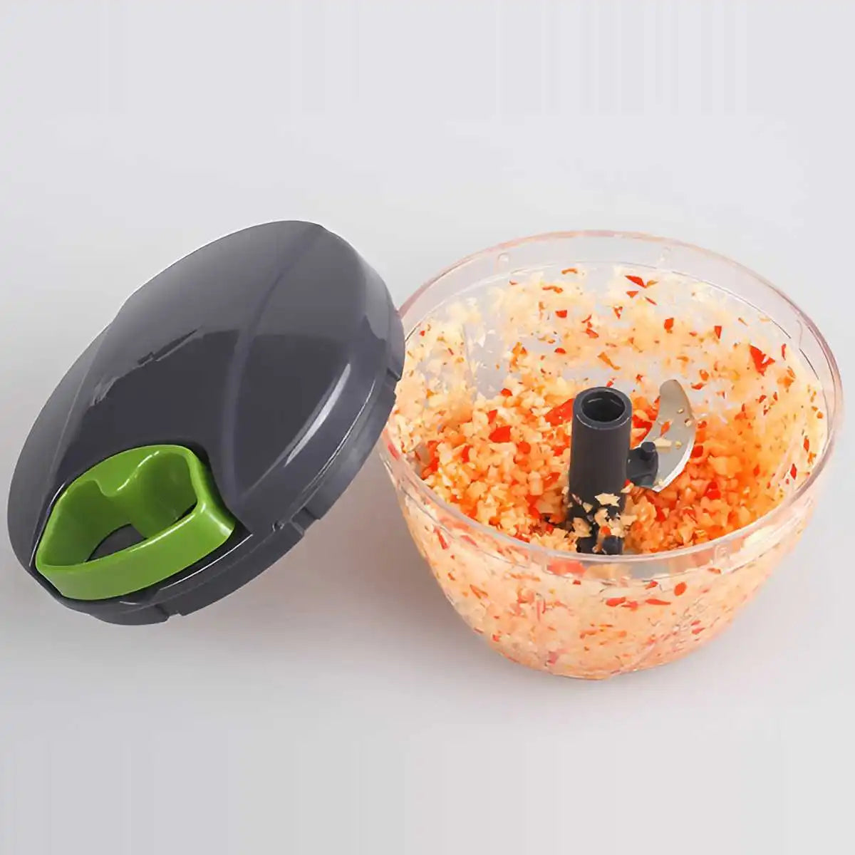 1000ml manual food chopper with hand pull string, stainless steel blades, and thick plastic lid. — view 5