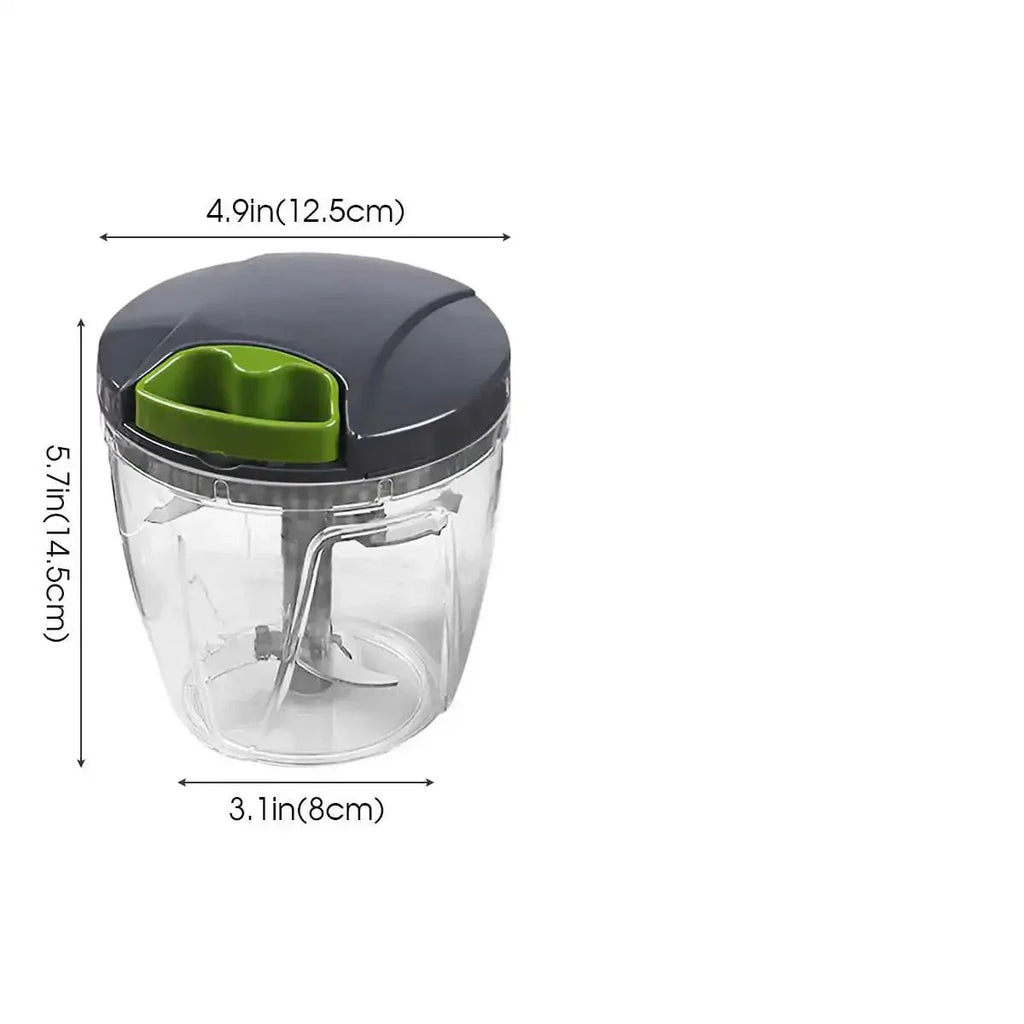 1000ml manual food chopper with hand pull string, stainless steel blades, and thick plastic lid. — view 3