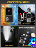 Heavy duty 6000A portable battery jumper pack with multiple charging ports and integrated LED flashlight