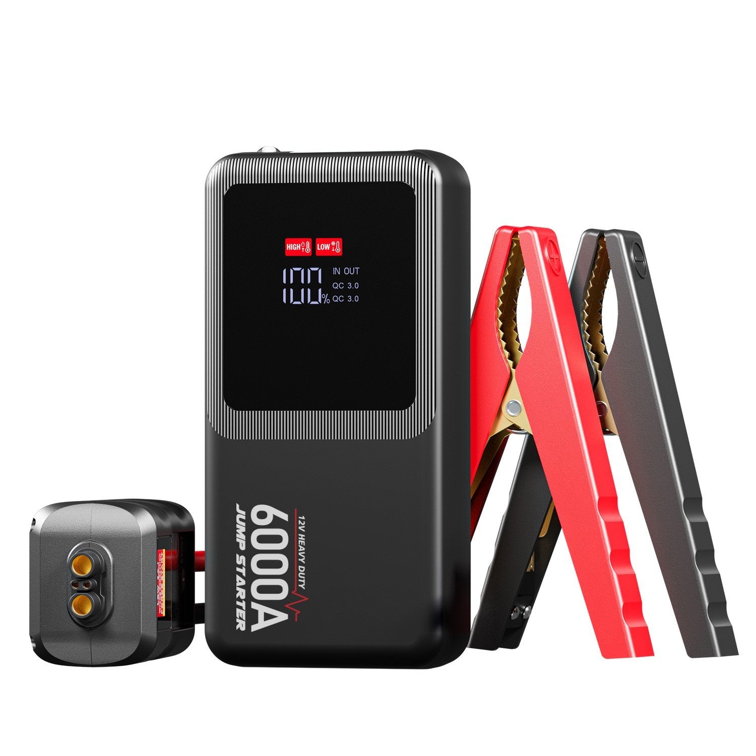 Heavy duty 6000A portable battery jumper pack with multiple charging ports and integrated LED flashlight — view 2