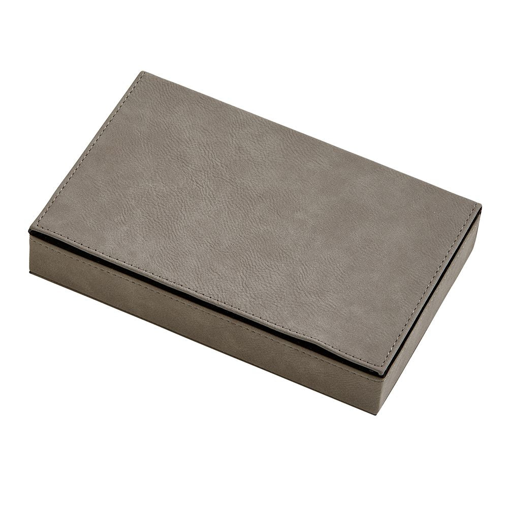 Grey faux leatherette playing card case with two poker decks and five dice inside — view 4