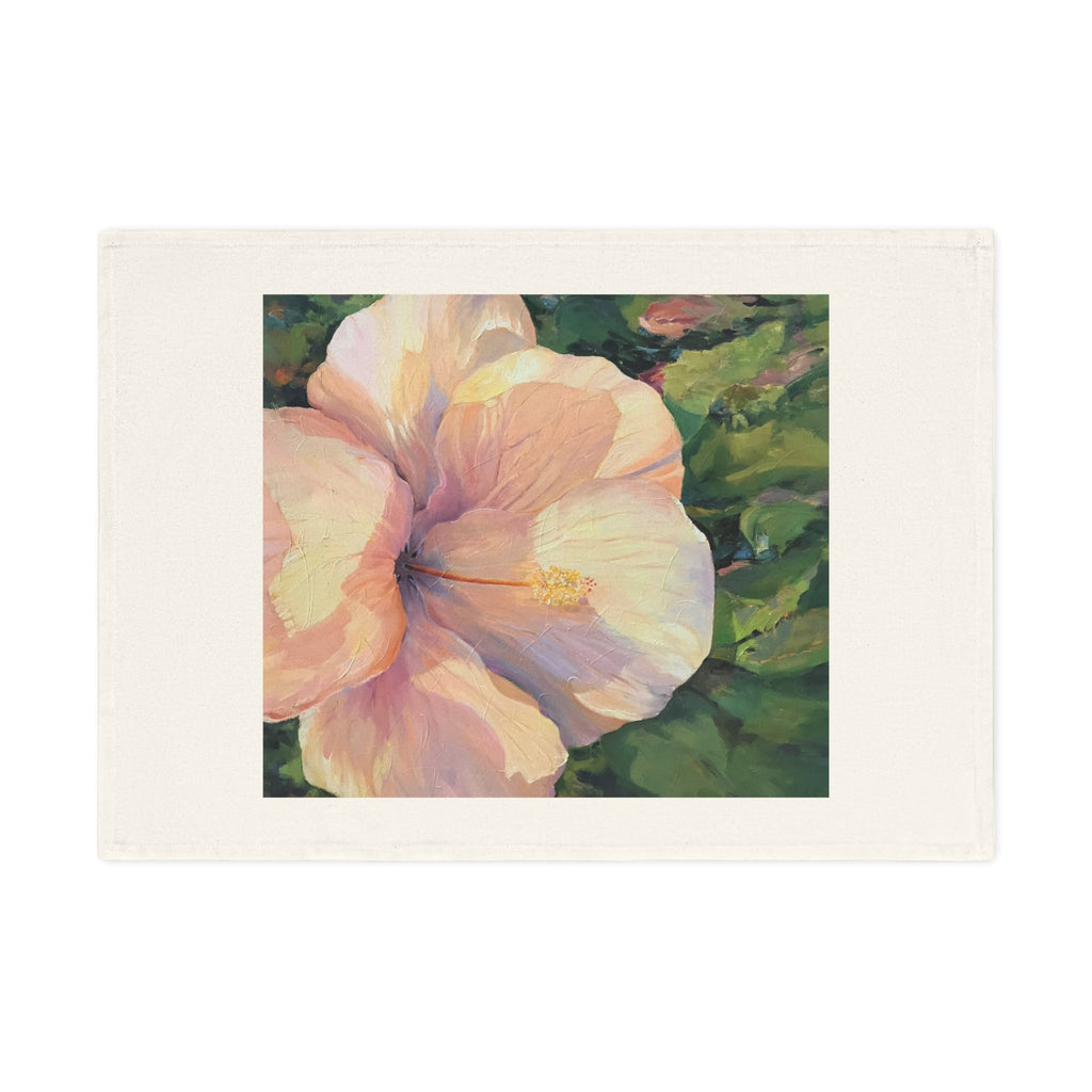 'Pink Hibiscus' Organic Cotton Tea Towel I Original Artwork by American Artist Barbara Cleary-1