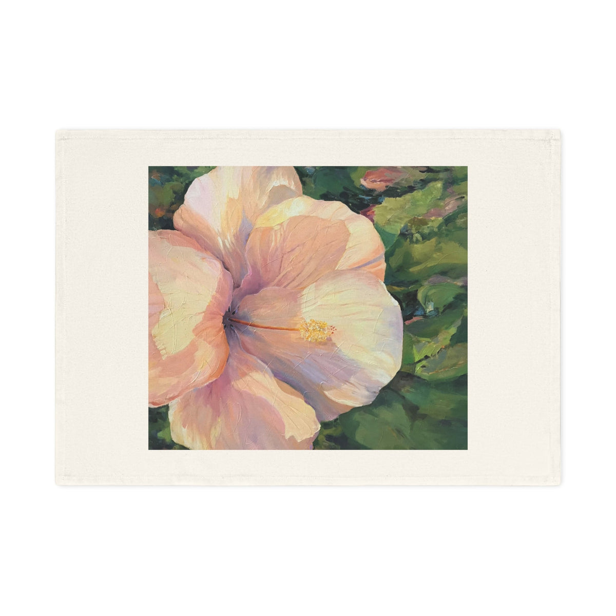 'Pink Hibiscus' Organic Cotton Tea Towel I Original Artwork by American Artist Barbara Cleary-1