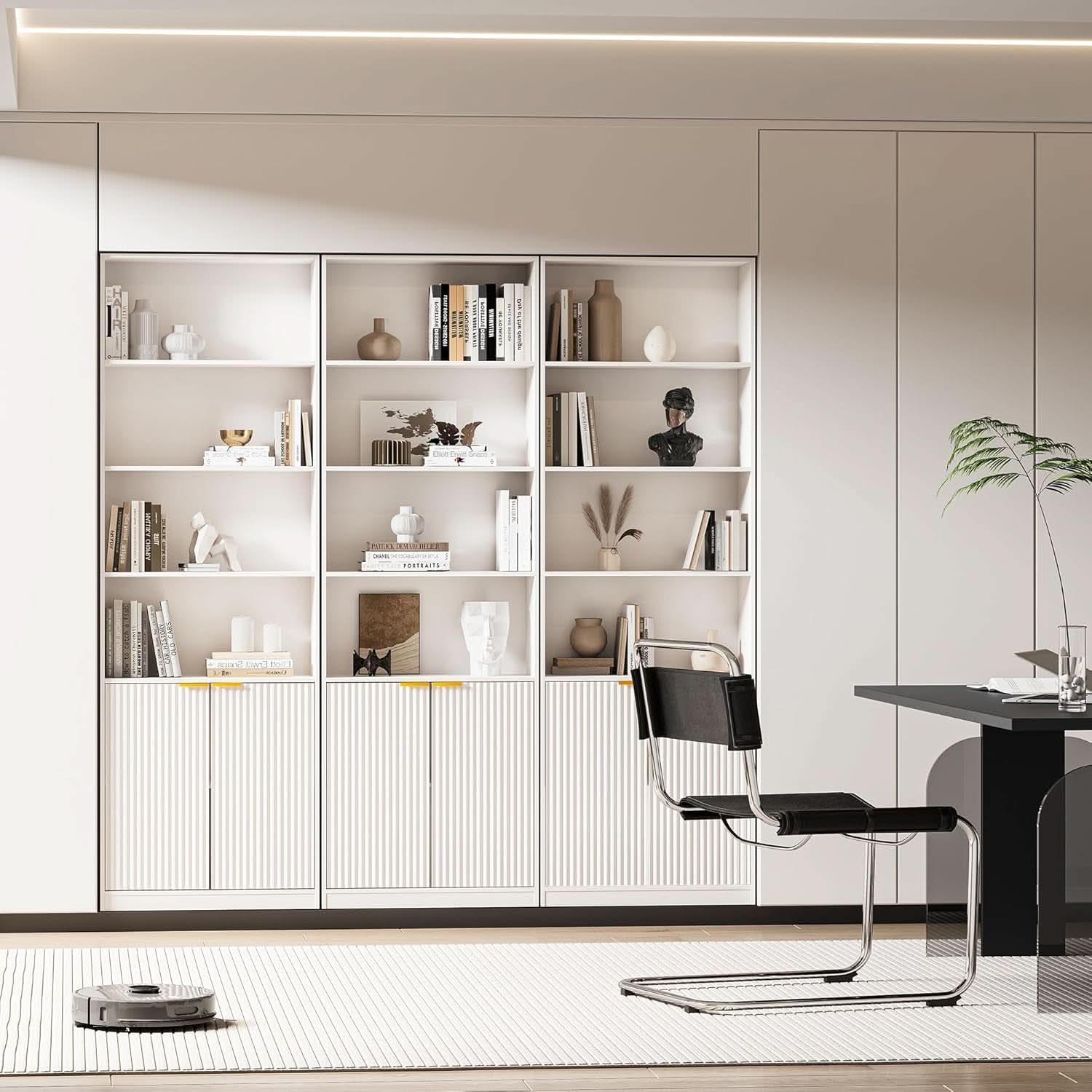 72 inch tall contemporary bookcase with 7 tier shelving and enclosed bottom storage cabinet doors — view 4