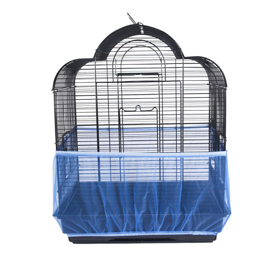 Dust-proof mesh bird cage cover with elastic edges shown on a round aviary — view 2