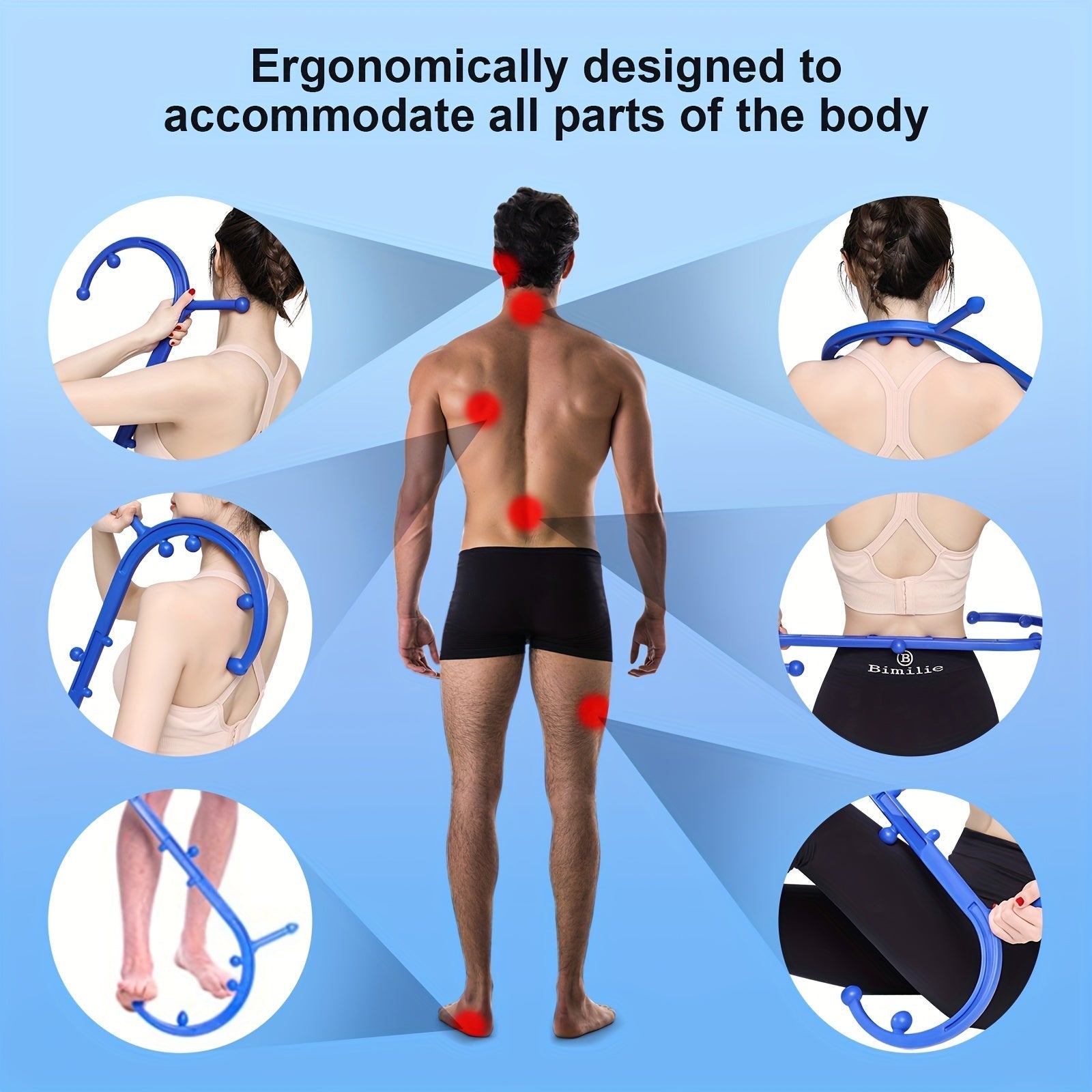 Blue lead-free S-shaped self-massage stick for deep tissue and trigger point therapy — view 5