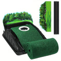 Green indoor golf accelerator putting mat with automatic ball return system and white visual alignment guides