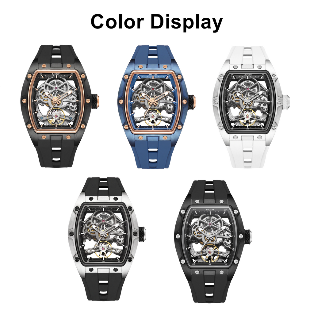 MEGIR Original Fashion Men Watches Automatic Mechanical Watch Steel Case Sport Skeleton Dial Wristwatch Waterproof Clock Reloj Hombre 2242-8