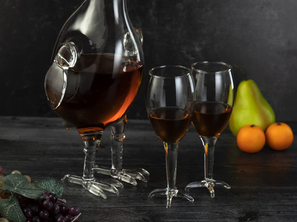 Handblown clear glass rooster shaped whiskey decanter set with colored accents, 500ml capacity — view 5