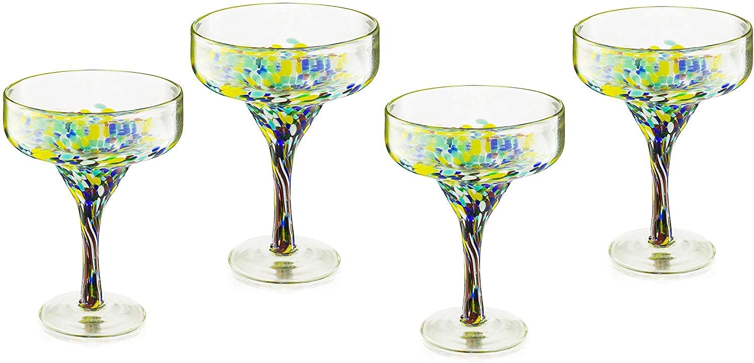 Hand blown confetti margarita glasses set of four with colorful Mexican design, 16 ounce — view 5