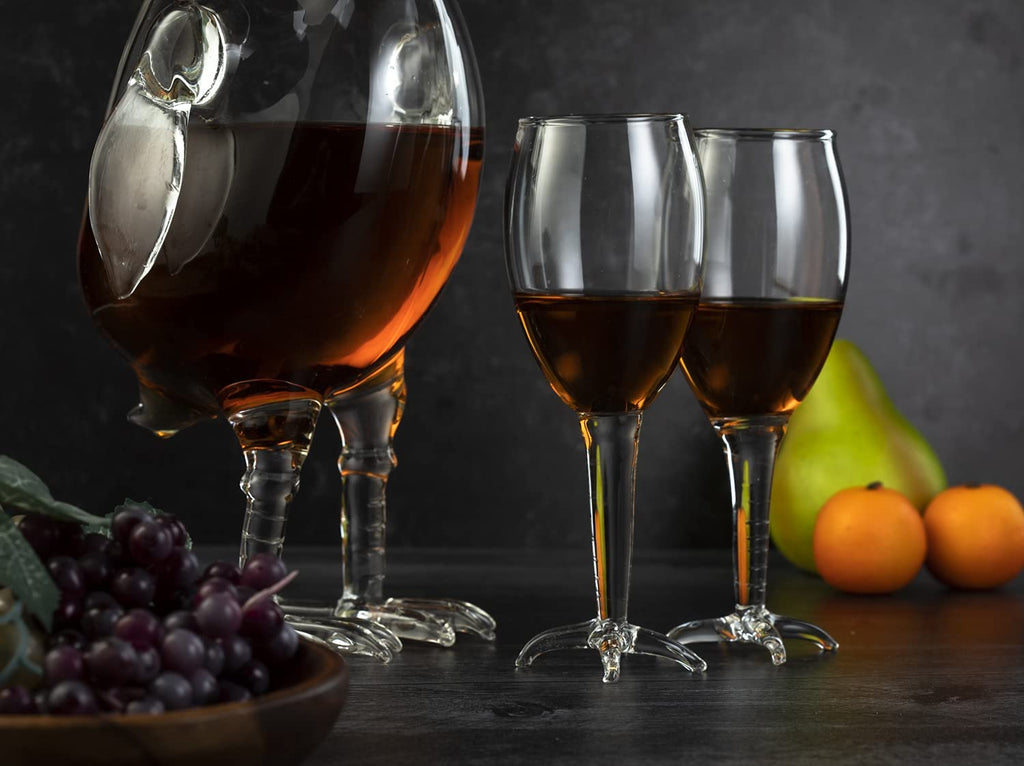 Handblown clear glass rooster shaped whiskey decanter set with colored accents, 500ml capacity — view 4