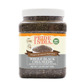 Jar of premium whole black chia seeds, a natural omega-3 and calcium superfood for healthy diets