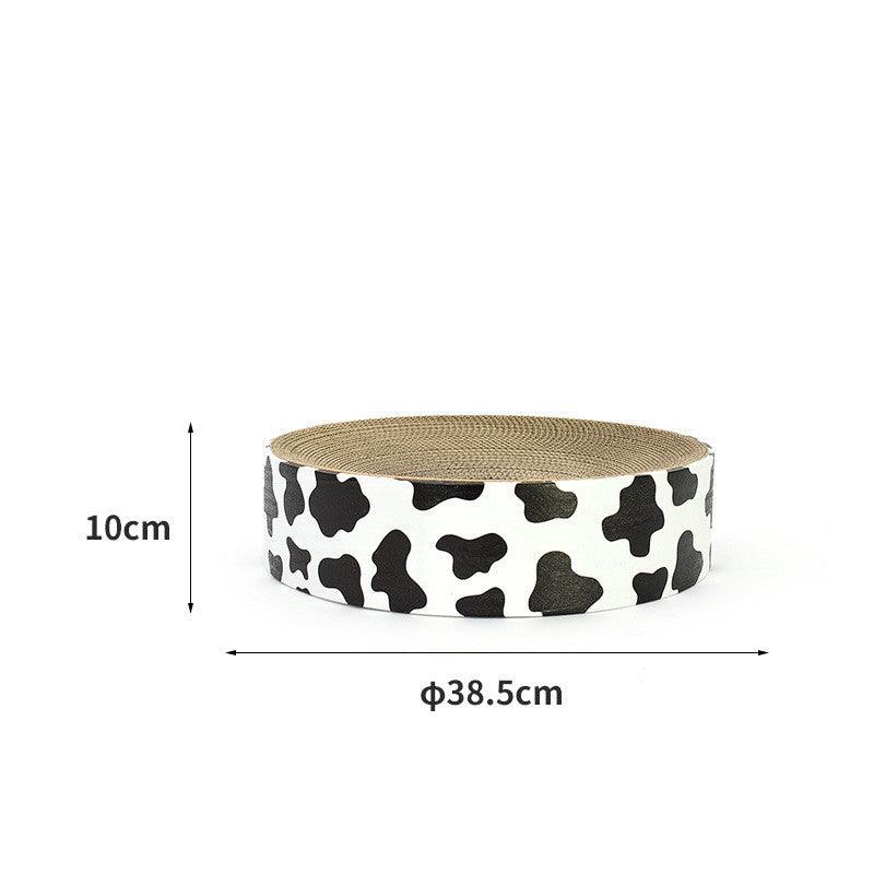 Round corrugated cat scratcher with wooden frame serving as a modern indoor pet lounge — view 5