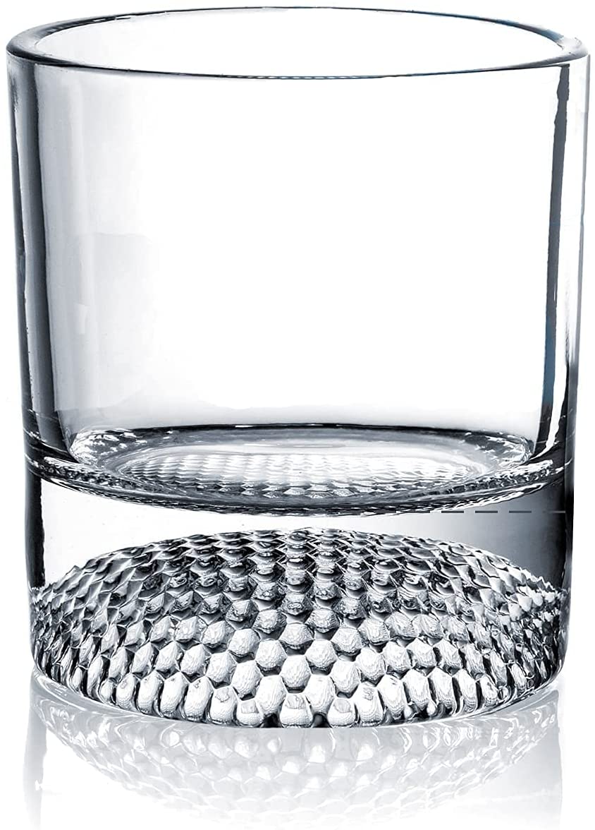 Set of four clear whiskey glasses with a textured golf ball base for home bars — view 4