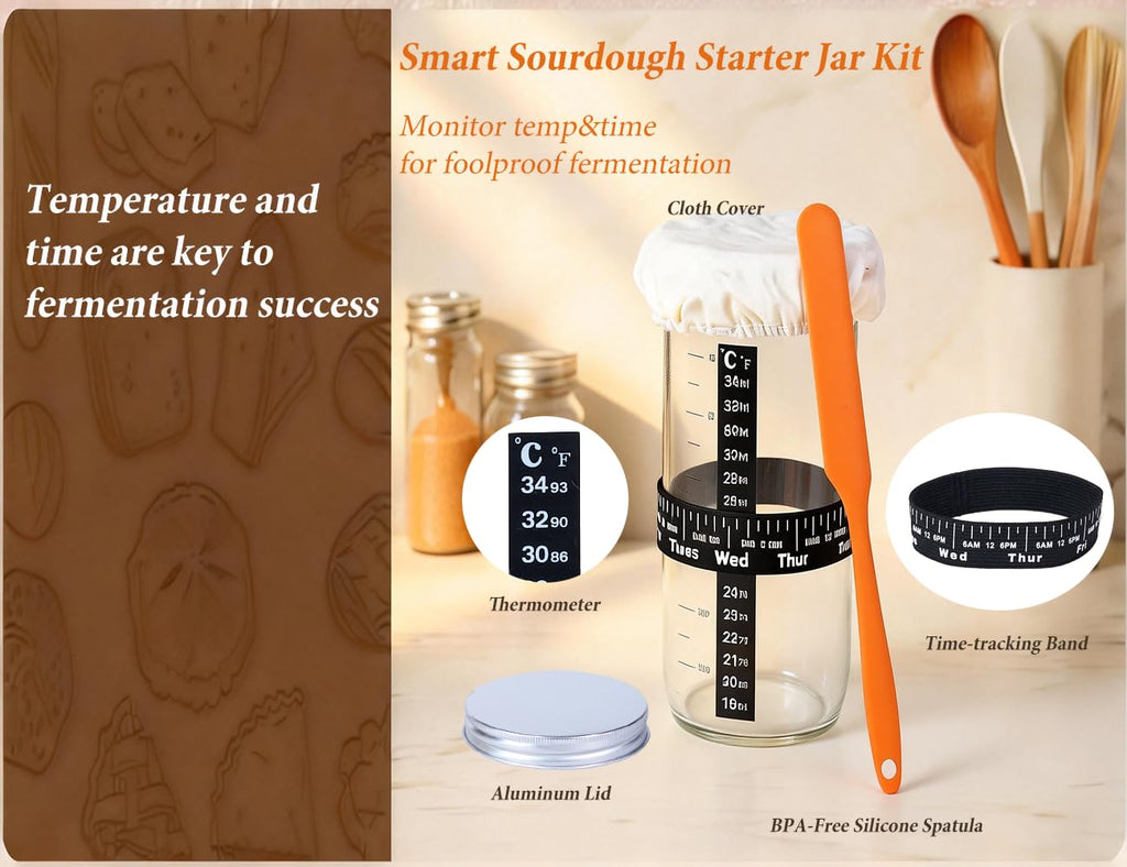 Complete sourdough baking kit with rattan proofing baskets starter jar whisk and tools and scoring and starter jar — view 2