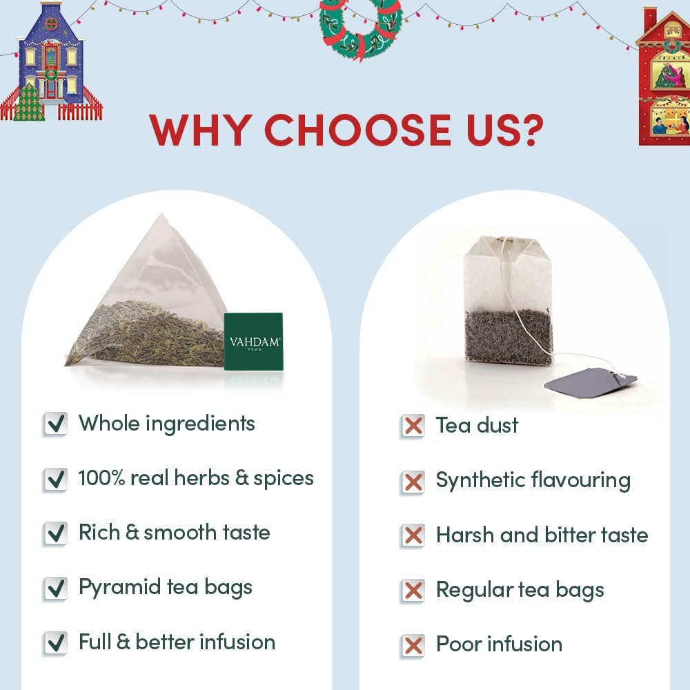 Vahdam Christmas tea gift set featuring 24 festive flavors and 120 premium pyramid tea bags — view 5