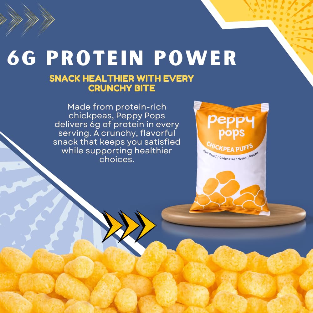 Peppy Pops Masala Magic chickpea puffs in six bright orange 2oz snack bags — view 5