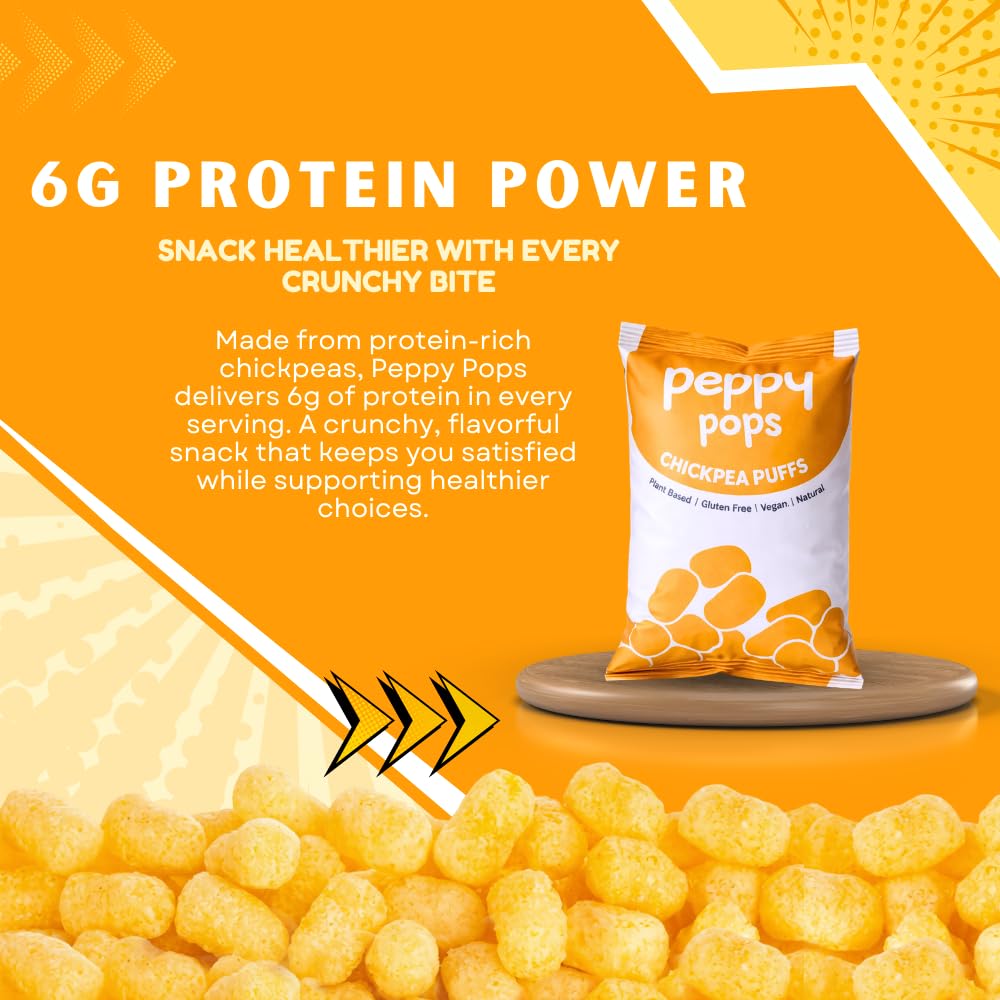 Peppy Pops Cheese Blast chickpea puffs six pack of two ounce bags in vibrant packaging — view 5