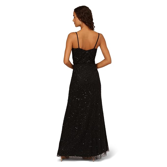 Spaghetti Strap Sequin Floor-Length Gown Adrianna Papell 91866700-1