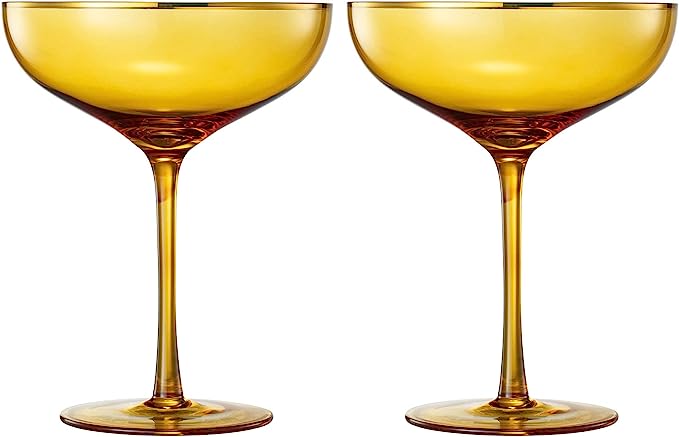 Sunset yellow coupe glasses with elegant gold rims and bubble texture for champagne and cocktails — view 5