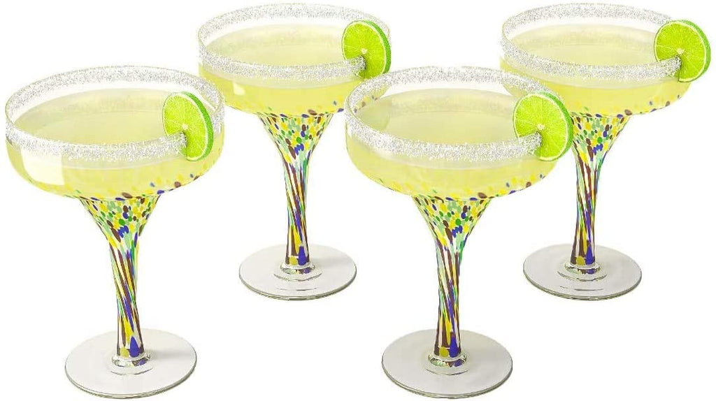 Hand blown confetti margarita glasses set of four with colorful Mexican design, 16 ounce — view 4