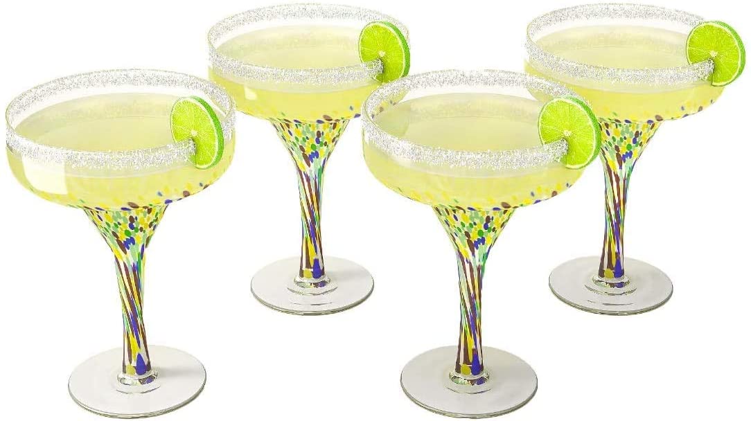 Hand blown confetti margarita glasses set of four with colorful Mexican design, 16 ounce — view 4