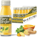 12-pack of organic fiery ginger and turmeric wellness shots in portable pocket-sized glass bottles