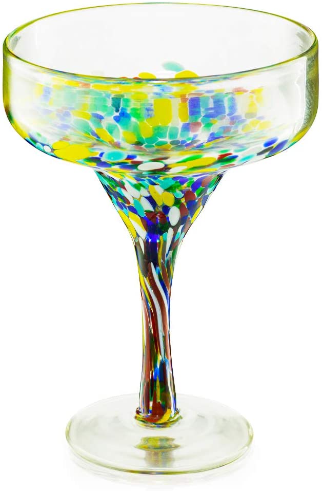 Hand blown confetti margarita glasses set of four with colorful Mexican design, 16 ounce — view 3