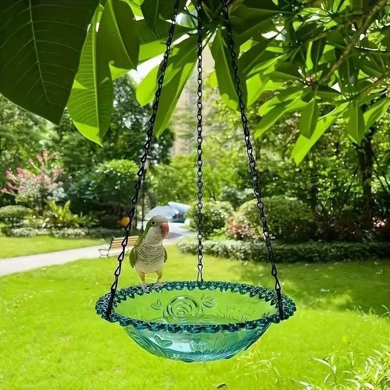 Solar hanging bird bath fountain with rust-resistant chains, flowing water, and spacious bowl for wild birds — view 5