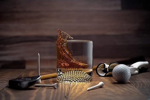 Golf ball whiskey glasses set of two clear tumblers with textured base design. — view 3