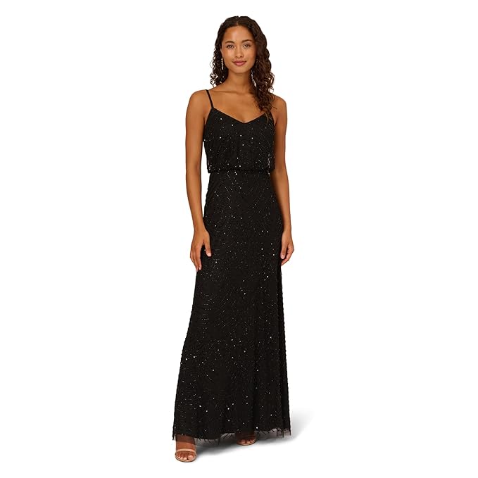Spaghetti Strap Sequin Floor-Length Gown Adrianna Papell 91866700-0