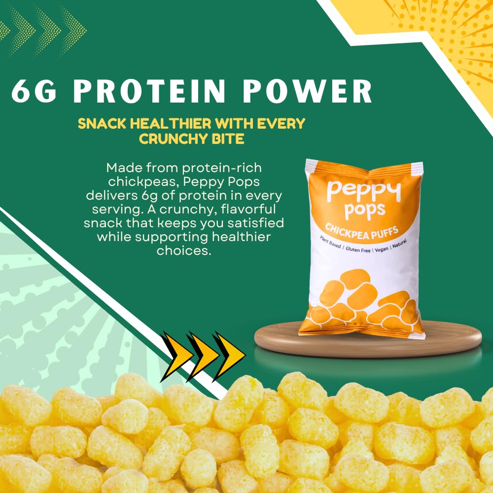 Six pack of Peppy Pops chickpea puffs in cool zest mint flavor snack bags — view 5