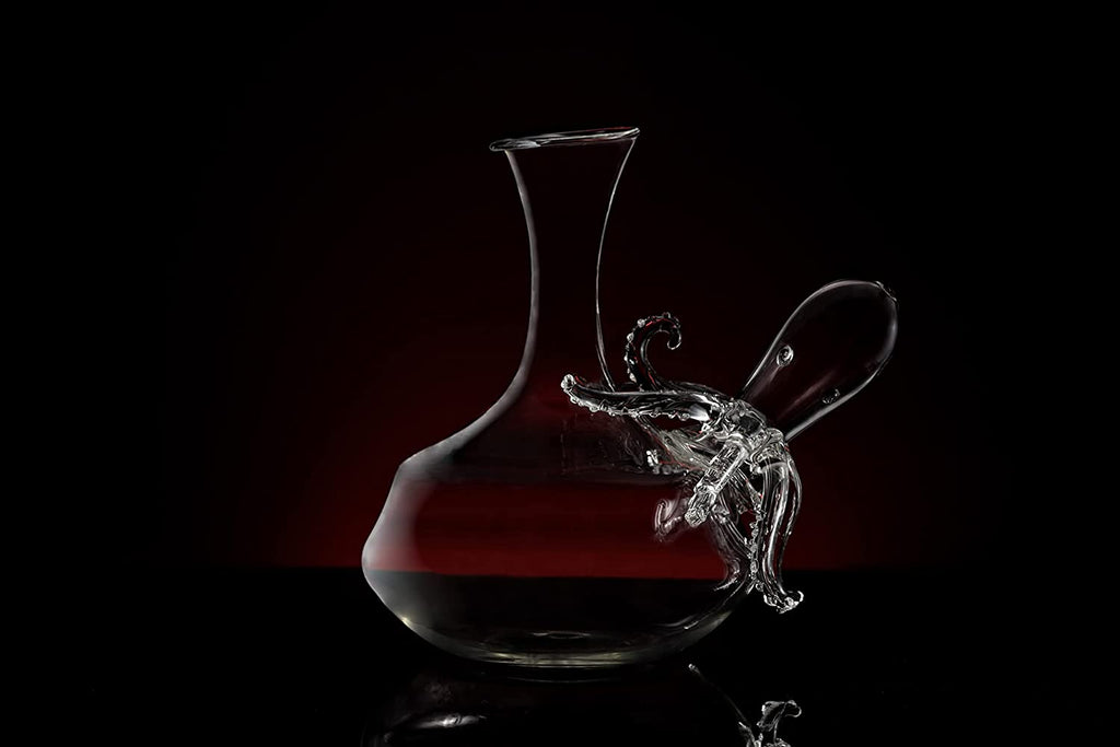 Clear blown glass octopus whiskey decanter with detailed tentacles and integrated pouring spout — view 5
