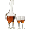 Handblown clear glass rooster shaped whiskey decanter set with colored accents, 500ml capacity