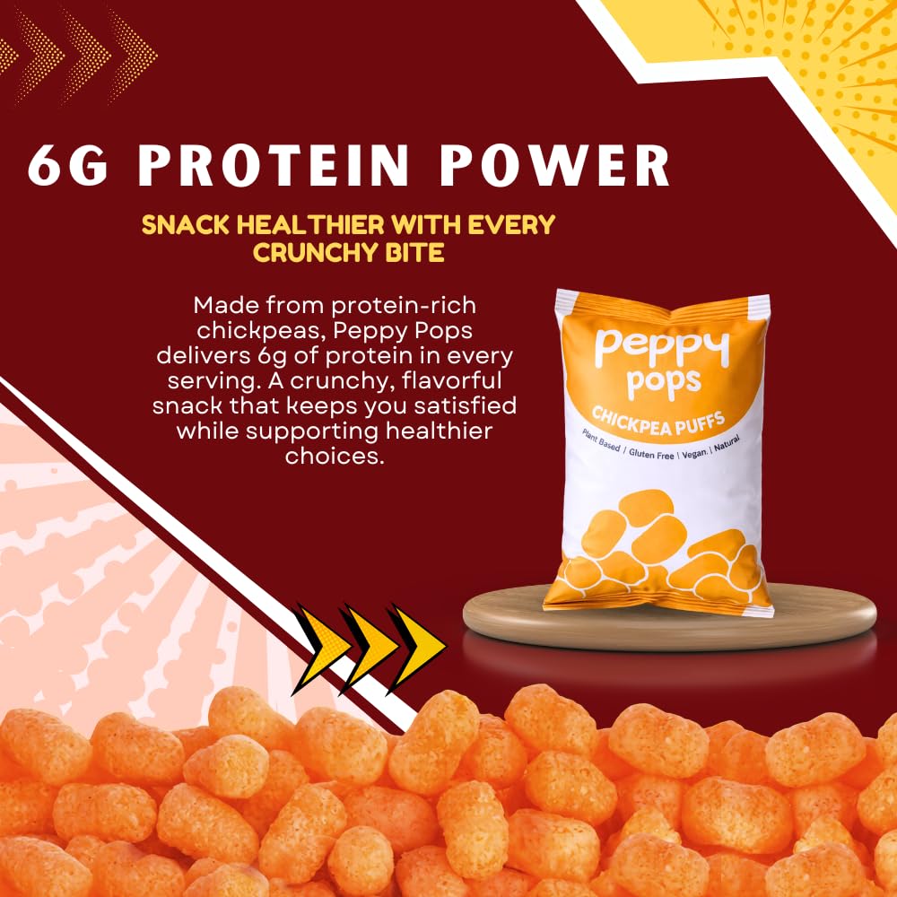 Six bags of BBQ Blaze flavored high protein chickpea puffs snack packs — view 5