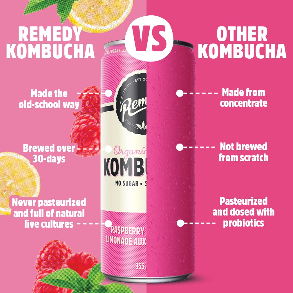 24-pack of Remedy Kombucha cans in six assorted flavors, organic zero-sugar sparkling drink. — view 2