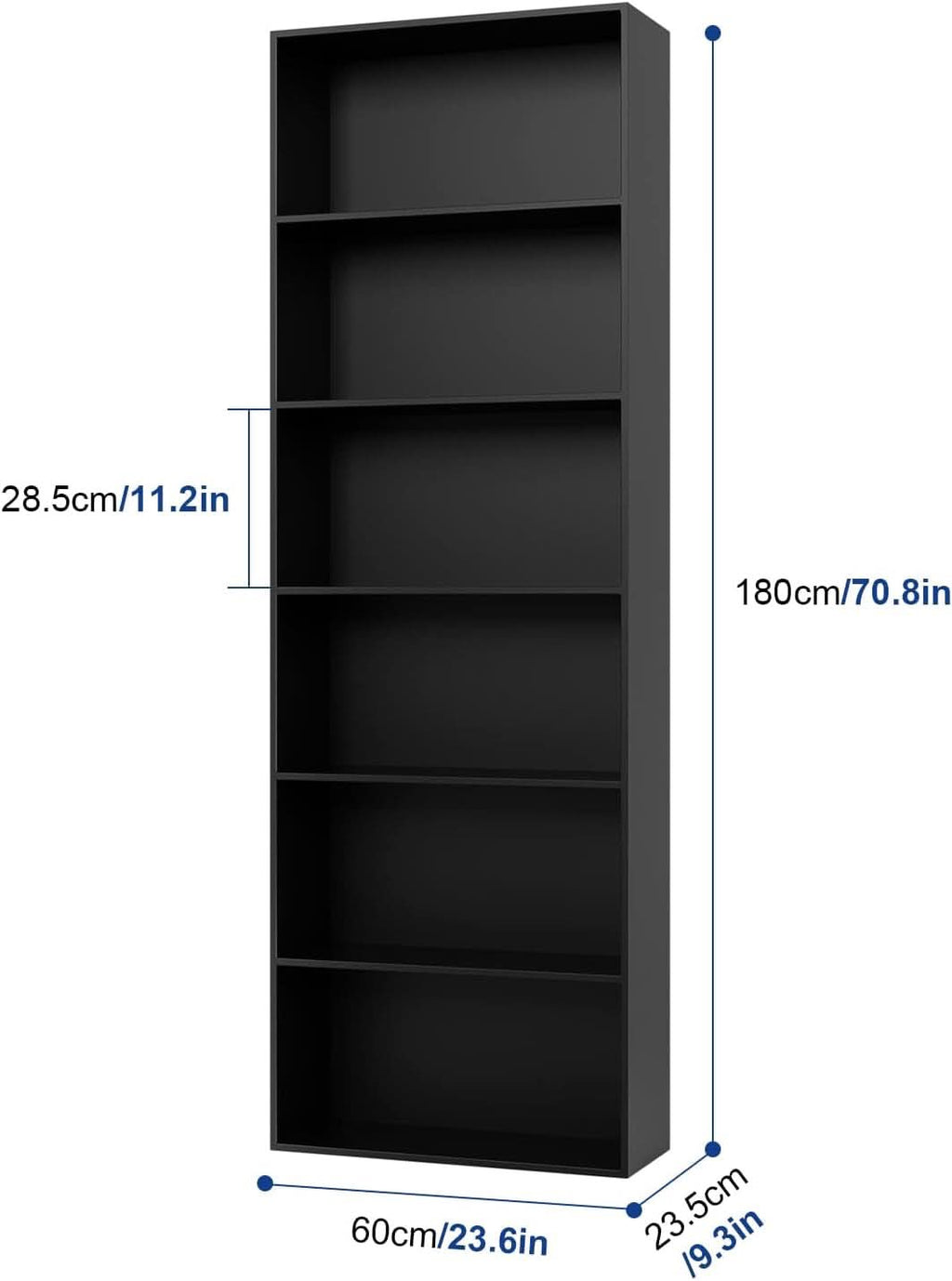 Tall six tier black open bookcase freestanding shelving unit with modern home decor — view 3