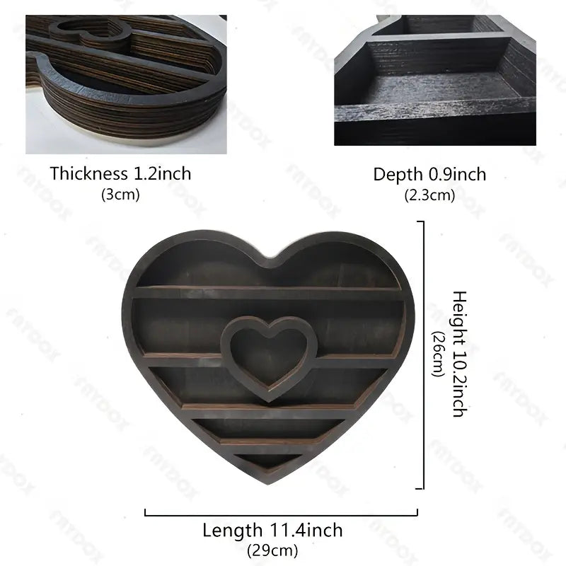 Double loving heart vintage wood floating display shelf for crystals and spiritual decor pieces — view 2