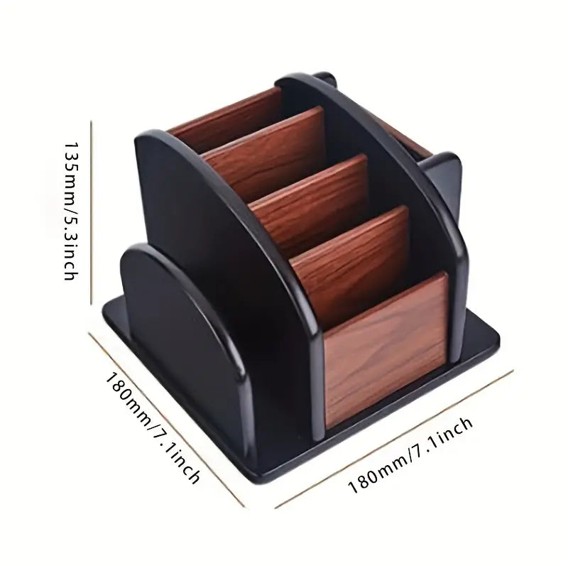 Wooden desktop organizer box with compartments for pens, remotes, and office desk accessories. — view 3
